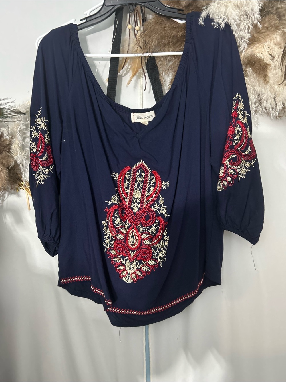Luna Moon Navy Embroidered Boho Tunic
